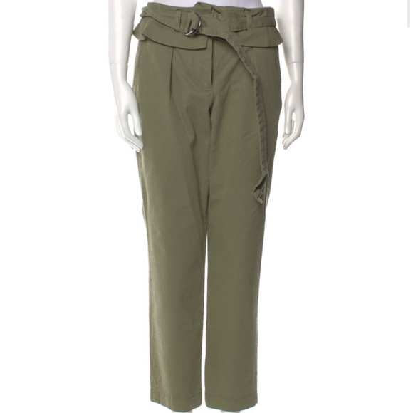 Derek Lam 10 Crosby Army Green Malia Paperbag Waist Straight Pants - Picture 6 of 9